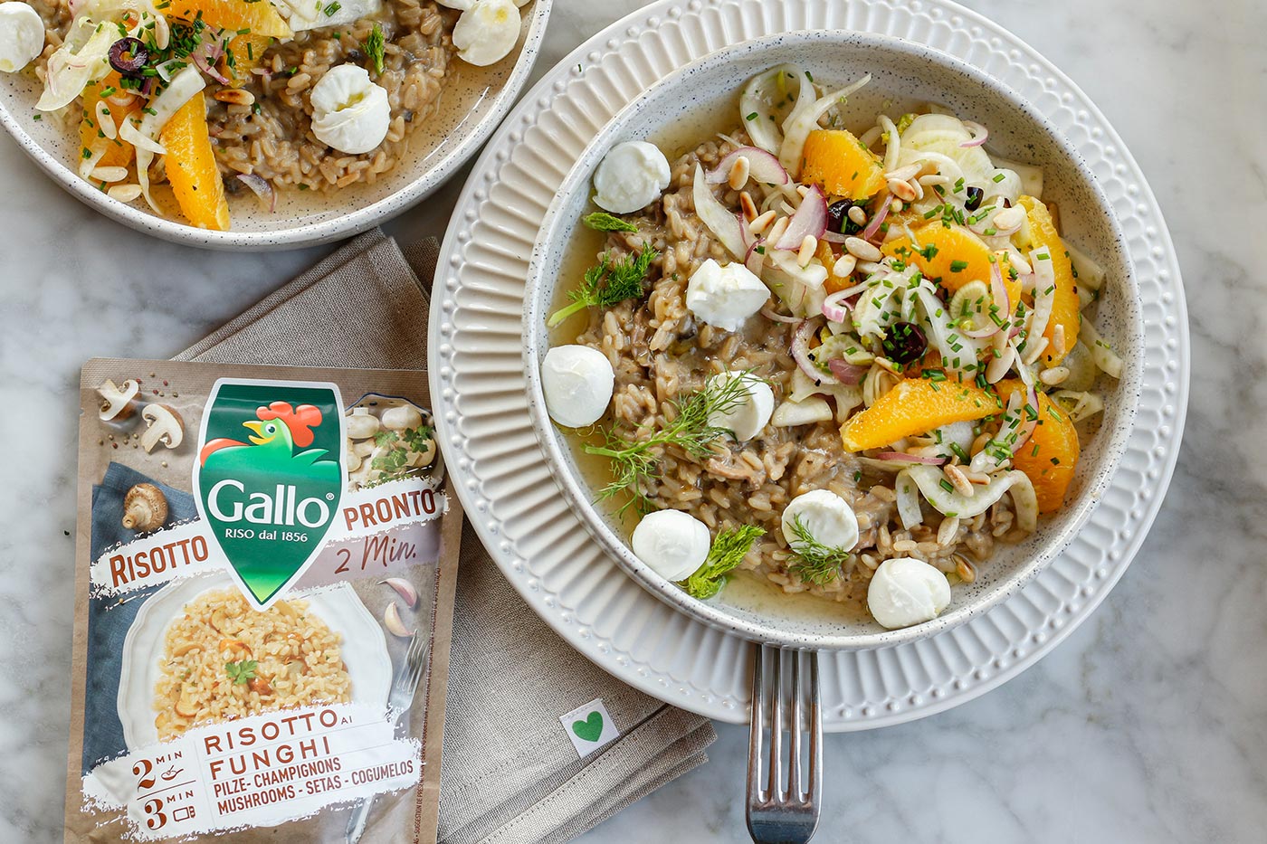 Risotto Funghi mit Büffelmozzarella und Orangen-Fenchel-Salat